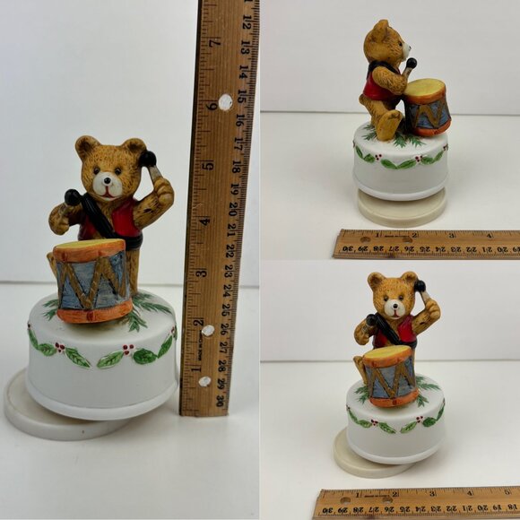 Vtg Christmas Windup Musical Teddy Bear Figurine Jingle Bells Song Ceramic - Picture 2 of 9
